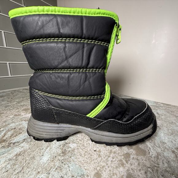 Wonder Nation Kids Snow Boots 10 Zip Up Fleece Water Resistant Black‎ Neon Green - Picture 8 of 10